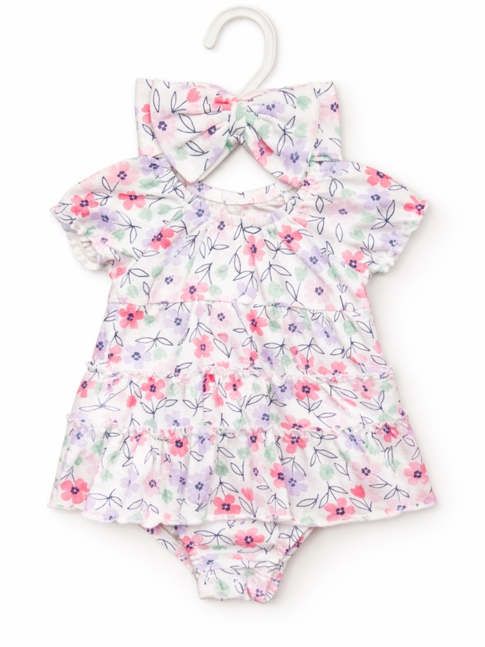 Floral Baby Dress & Headband Set — Pink, Purple, Green